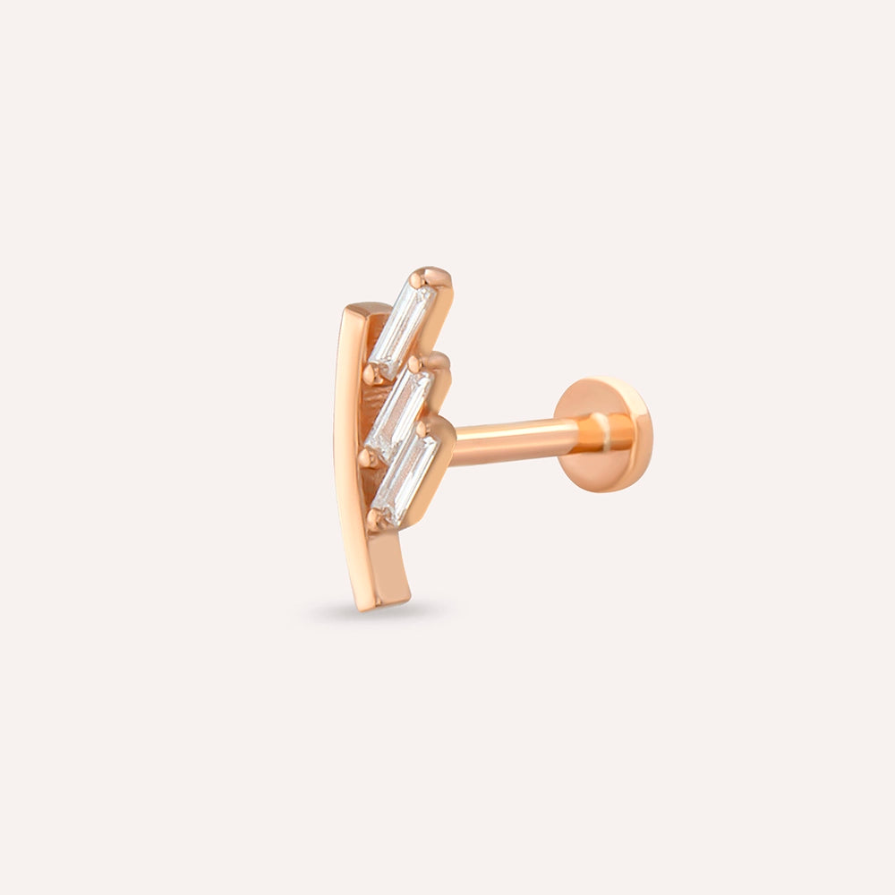 Stem Baget Pırlanta Taşlı Rose Altın Piercing
