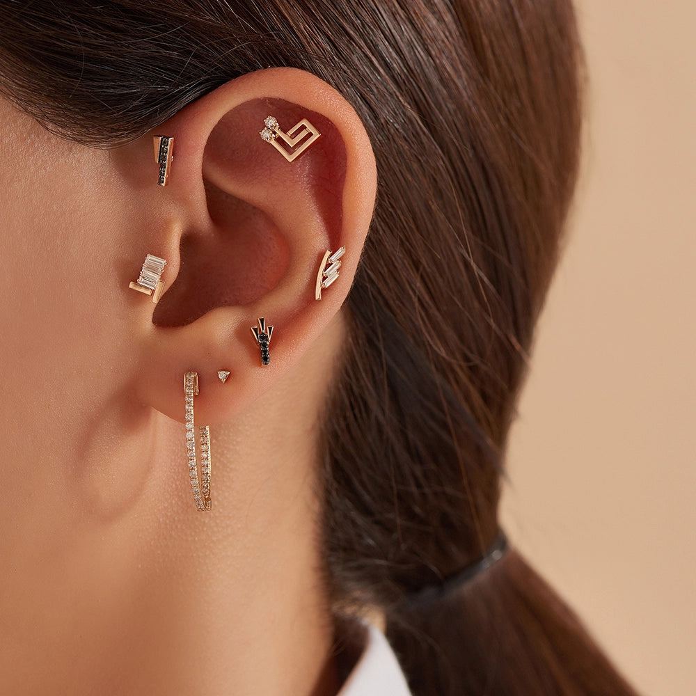 Stem Baget Pırlanta Taşlı Rose Altın Piercing