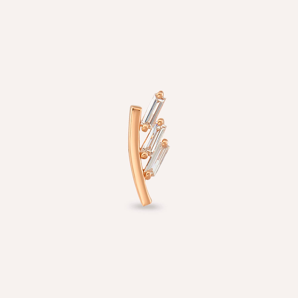 Stem Baget Pırlanta Taşlı Rose Altın Piercing