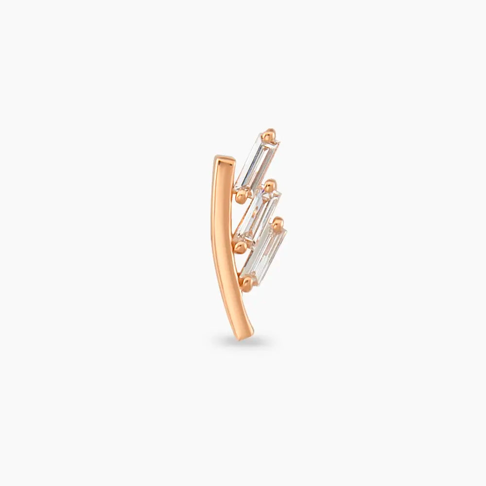 Stem Baget Pırlanta Taşlı Rose Altın Piercing