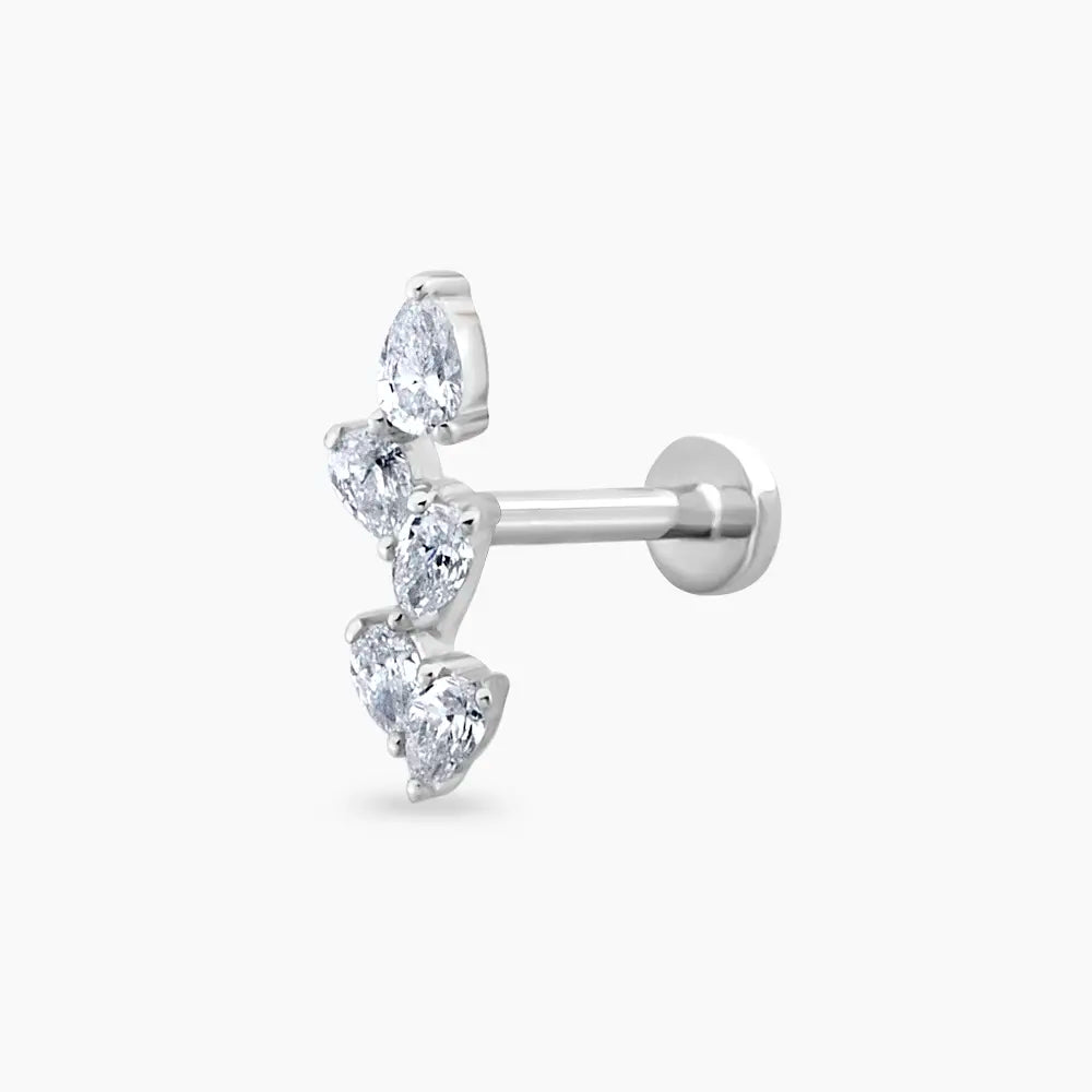 Step Damla Kesim Pırlanta Taşlı Beyaz Altın Piercing