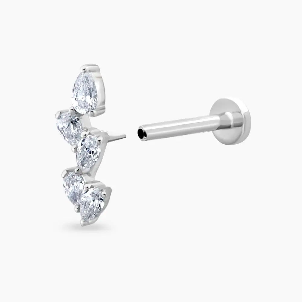 Step Damla Kesim Pırlanta Taşlı Beyaz Altın Piercing