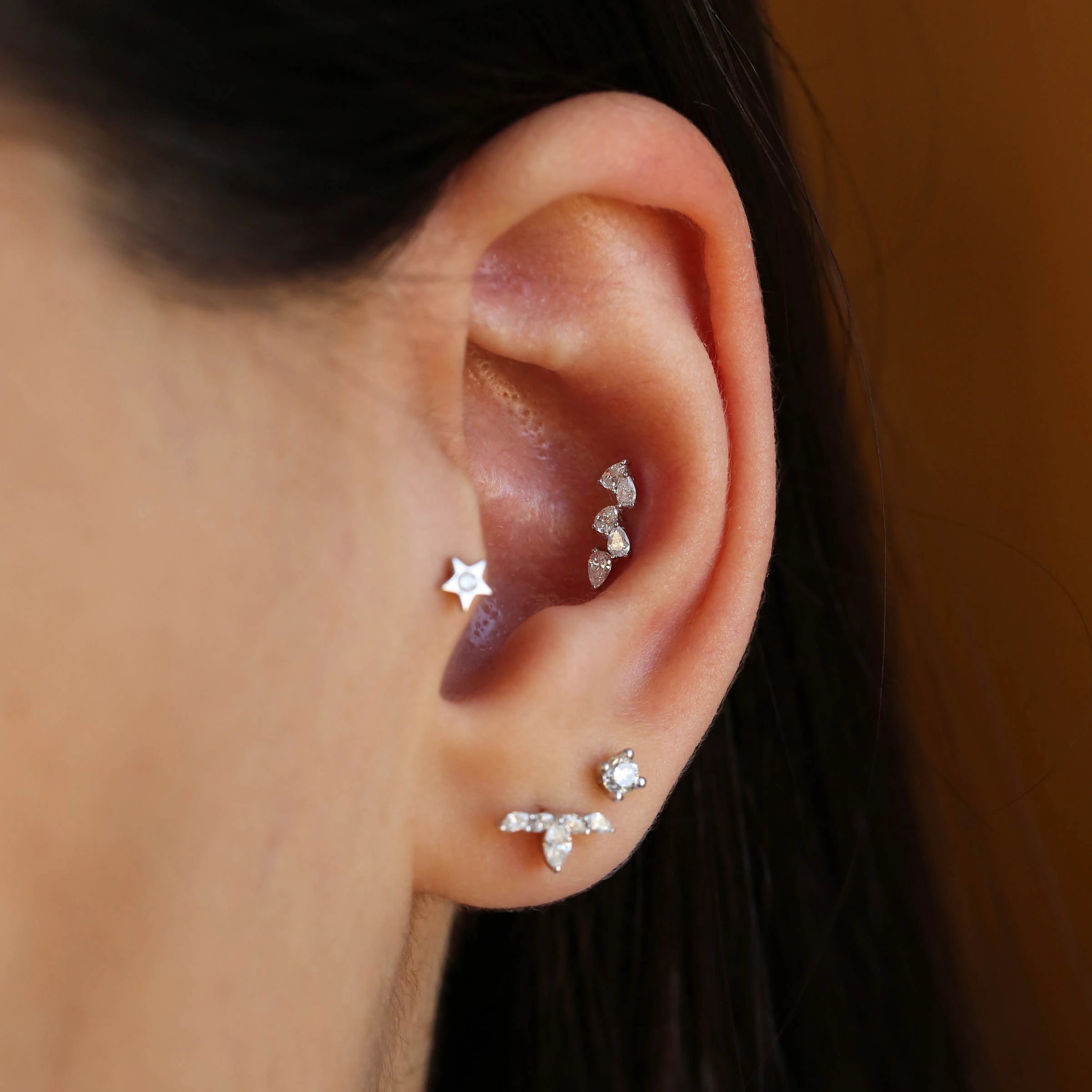 Step Damla Kesim Pırlanta Taşlı Beyaz Altın Piercing