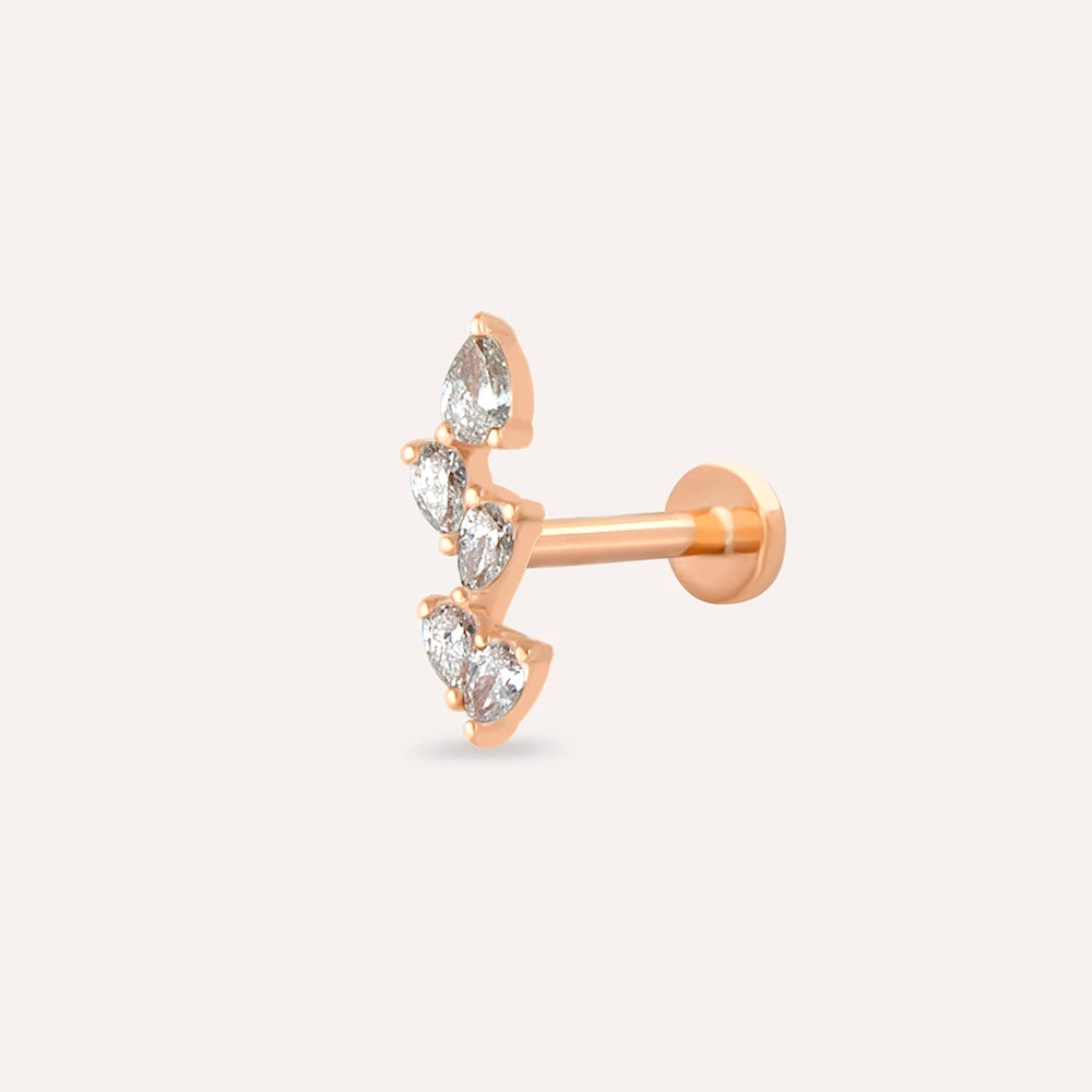 Step Damla Kesim Pırlanta Taşlı Rose Altın Piercing