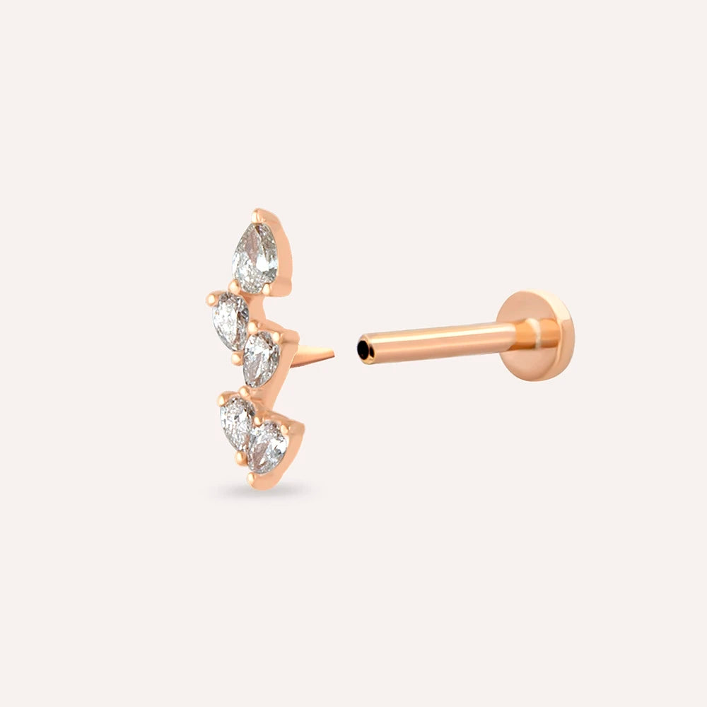Step Damla Kesim Pırlanta Taşlı Rose Altın Piercing