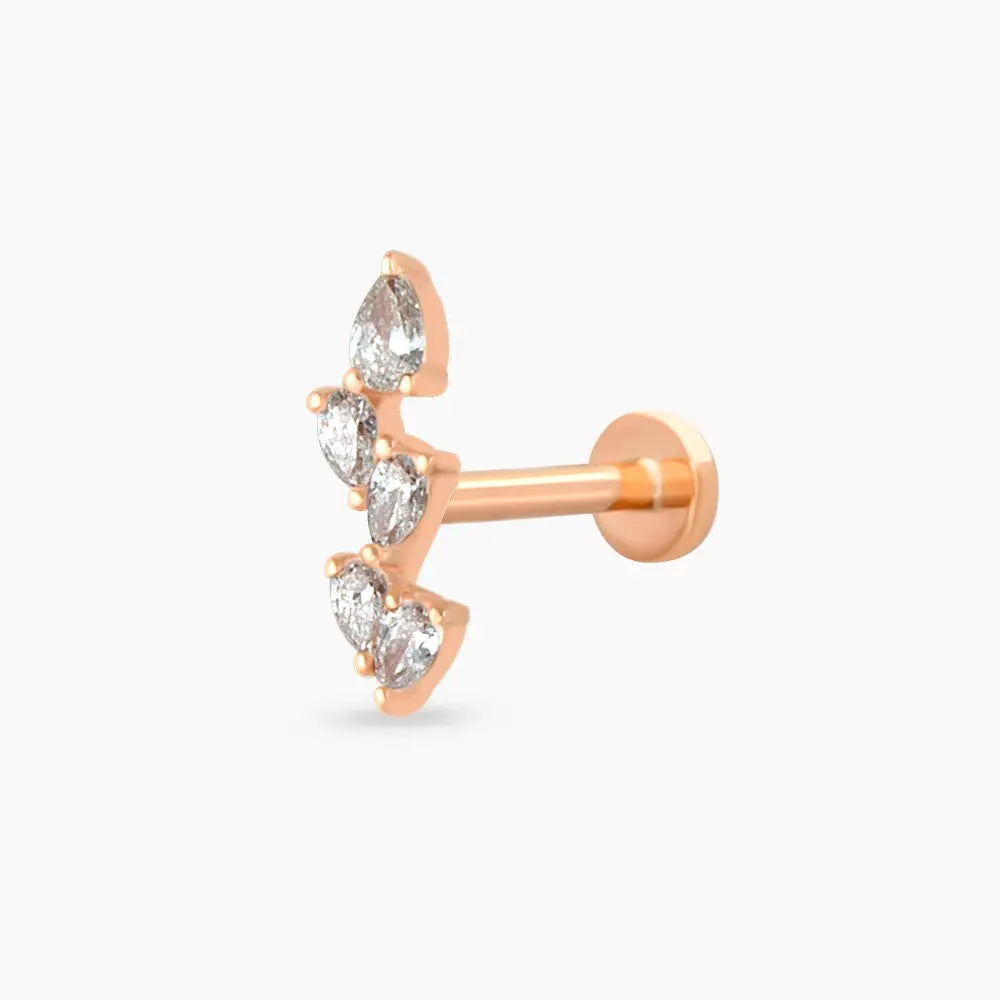 Step Damla Kesim Pırlanta Taşlı Rose Altın Piercing