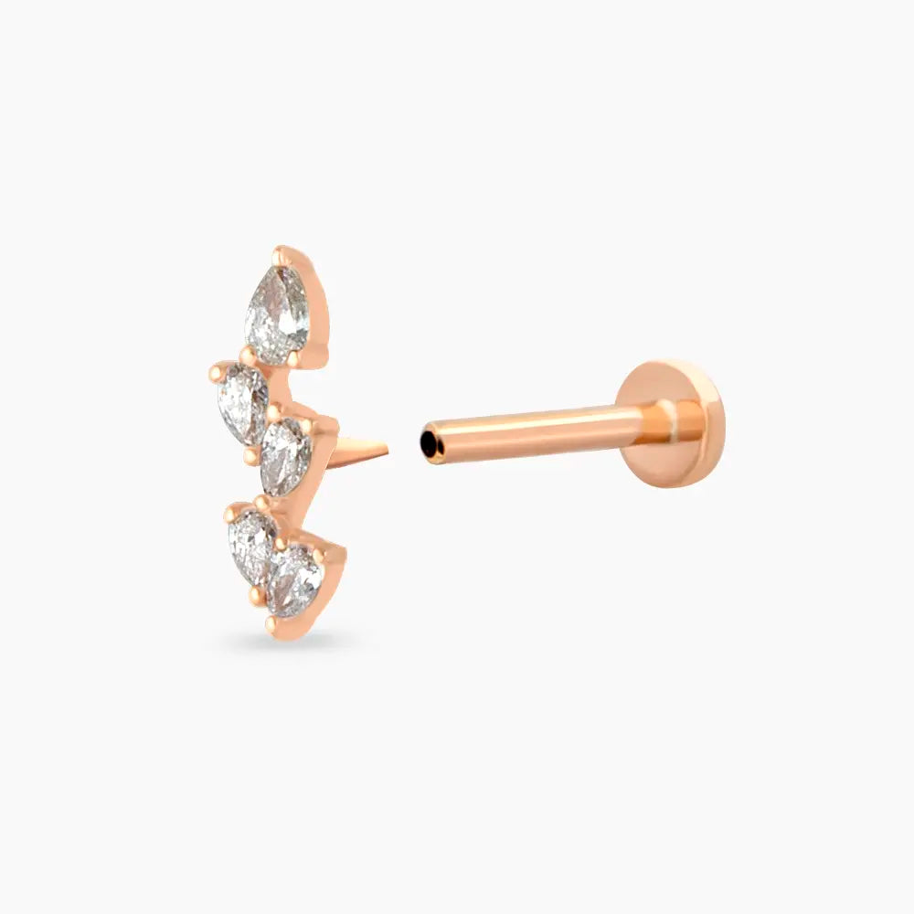 Step Damla Kesim Pırlanta Taşlı Rose Altın Piercing