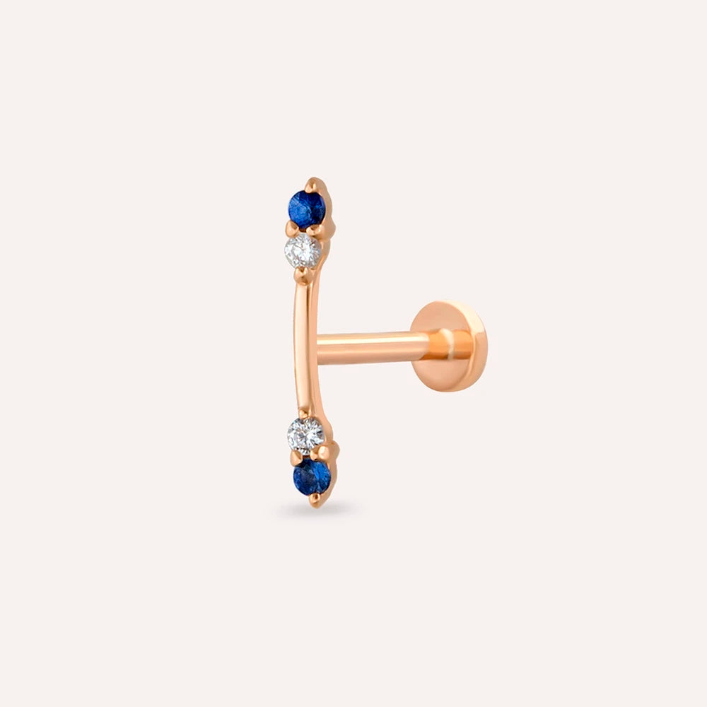Stick Blue Safir ve Pırlanta Taşlı Rose Altın Piercing
