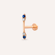 Stick Blue Safir ve Pırlanta Taşlı Rose Altın Piercing