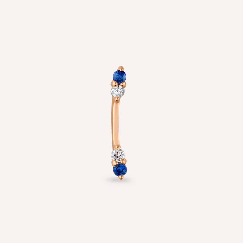 Stick Blue Safir ve Pırlanta Taşlı Rose Altın Piercing