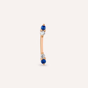 Stick Blue Safir ve Pırlanta Taşlı Rose Altın Piercing