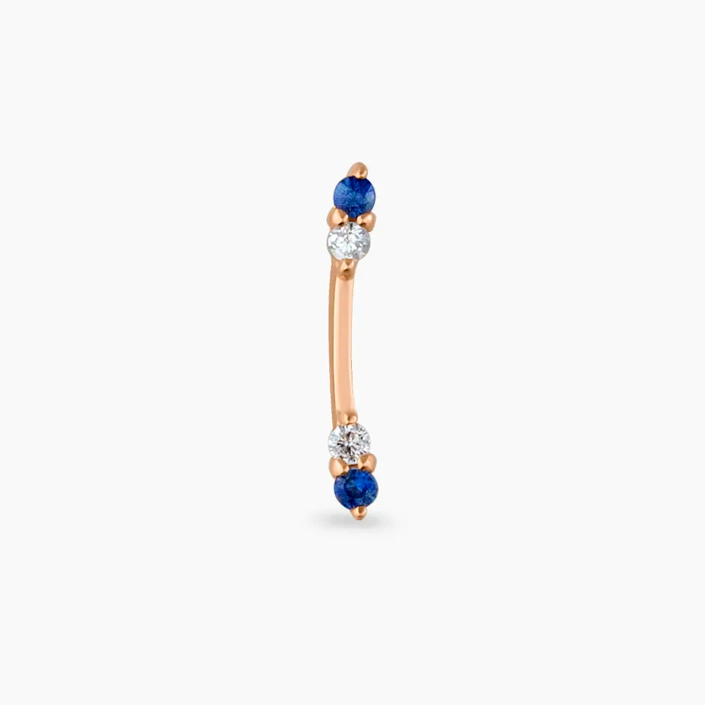 Stick Blue Safir ve Pırlanta Taşlı Rose Altın Piercing