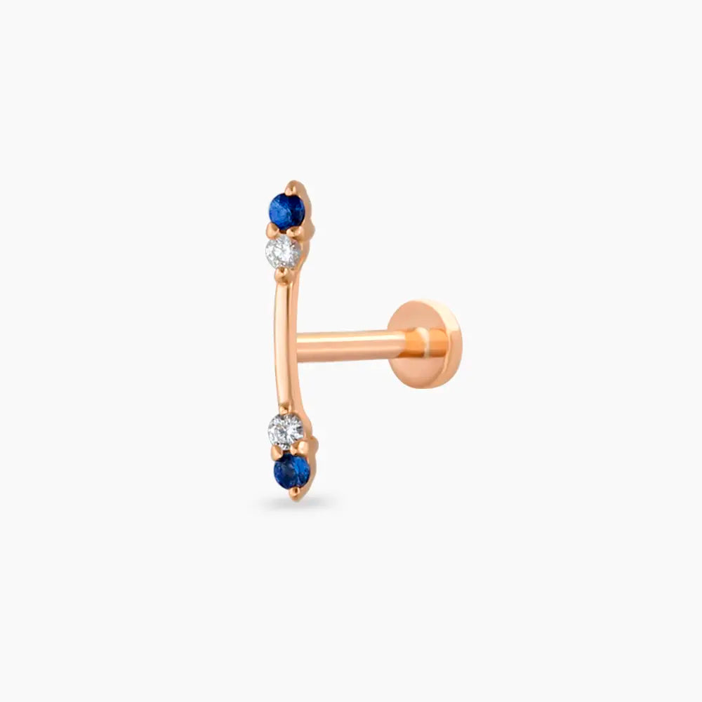 Stick Blue Safir ve Pırlanta Taşlı Rose Altın Piercing