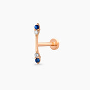 Stick Blue Safir ve Pırlanta Taşlı Rose Altın Piercing