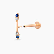 Stick Blue Safir ve Pırlanta Taşlı Rose Altın Piercing