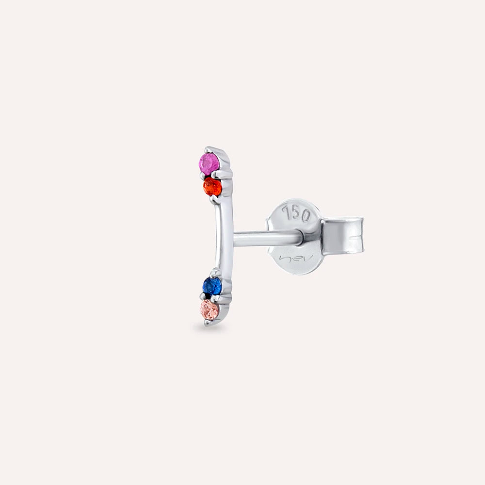 Stick Multicolor Safir Taşlı Beyaz Altın Tek Küpe