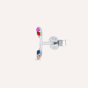 Stick Multicolor Safir Taşlı Beyaz Altın Tek Küpe