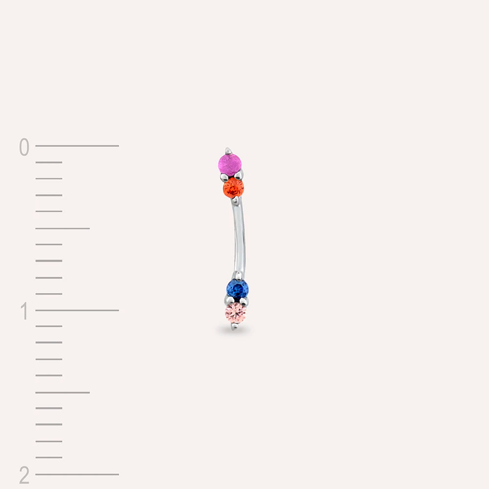 Stick Multicolor Safir Taşlı Beyaz Altın Tek Küpe