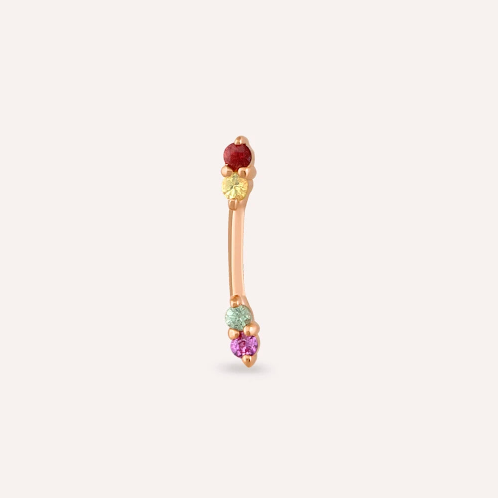 Stick Multicolor Safir Taşlı Rose Altın Piercing
