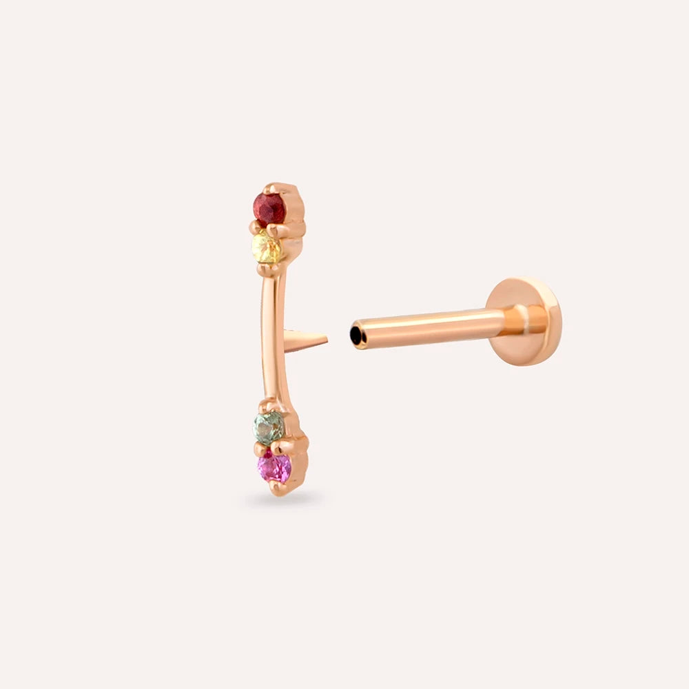 Stick Multicolor Safir Taşlı Rose Altın Piercing