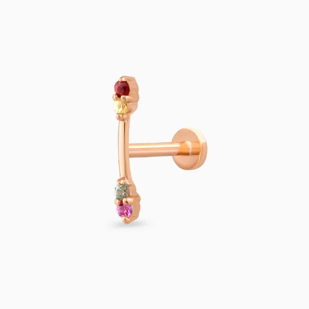 Stick Multicolor Safir Taşlı Rose Altın Piercing