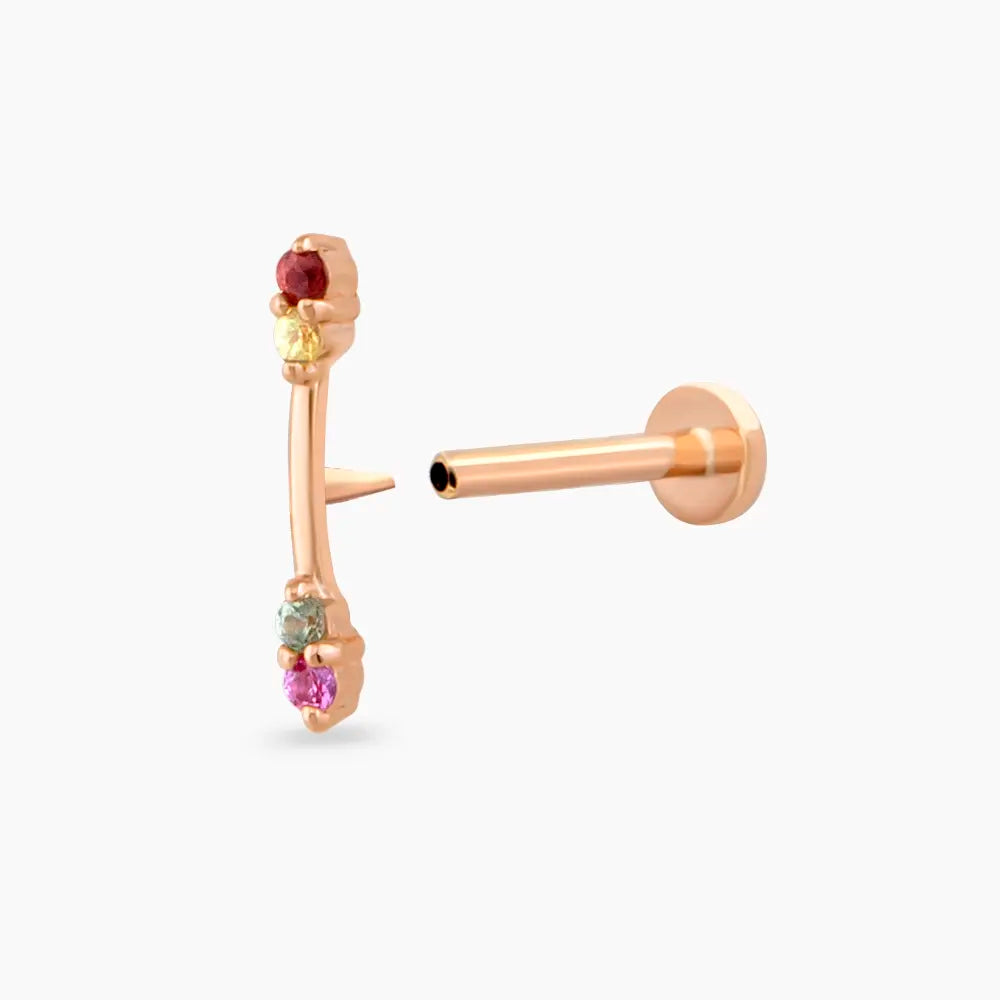 Stick Multicolor Safir Taşlı Rose Altın Piercing