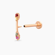 Stick Multicolor Safir Taşlı Rose Altın Piercing