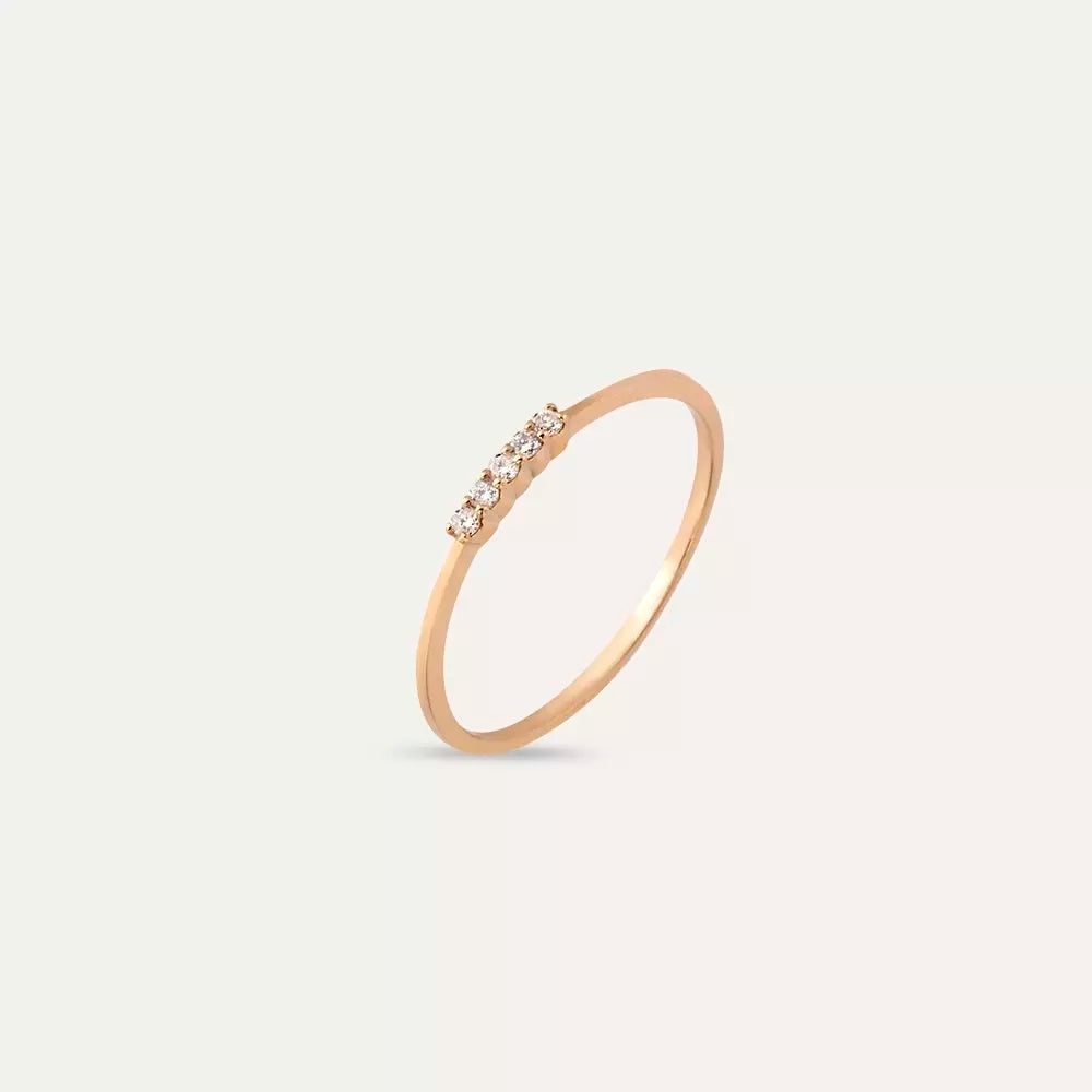 Stream Pırlanta Taşlı Rose Altın Yüzük