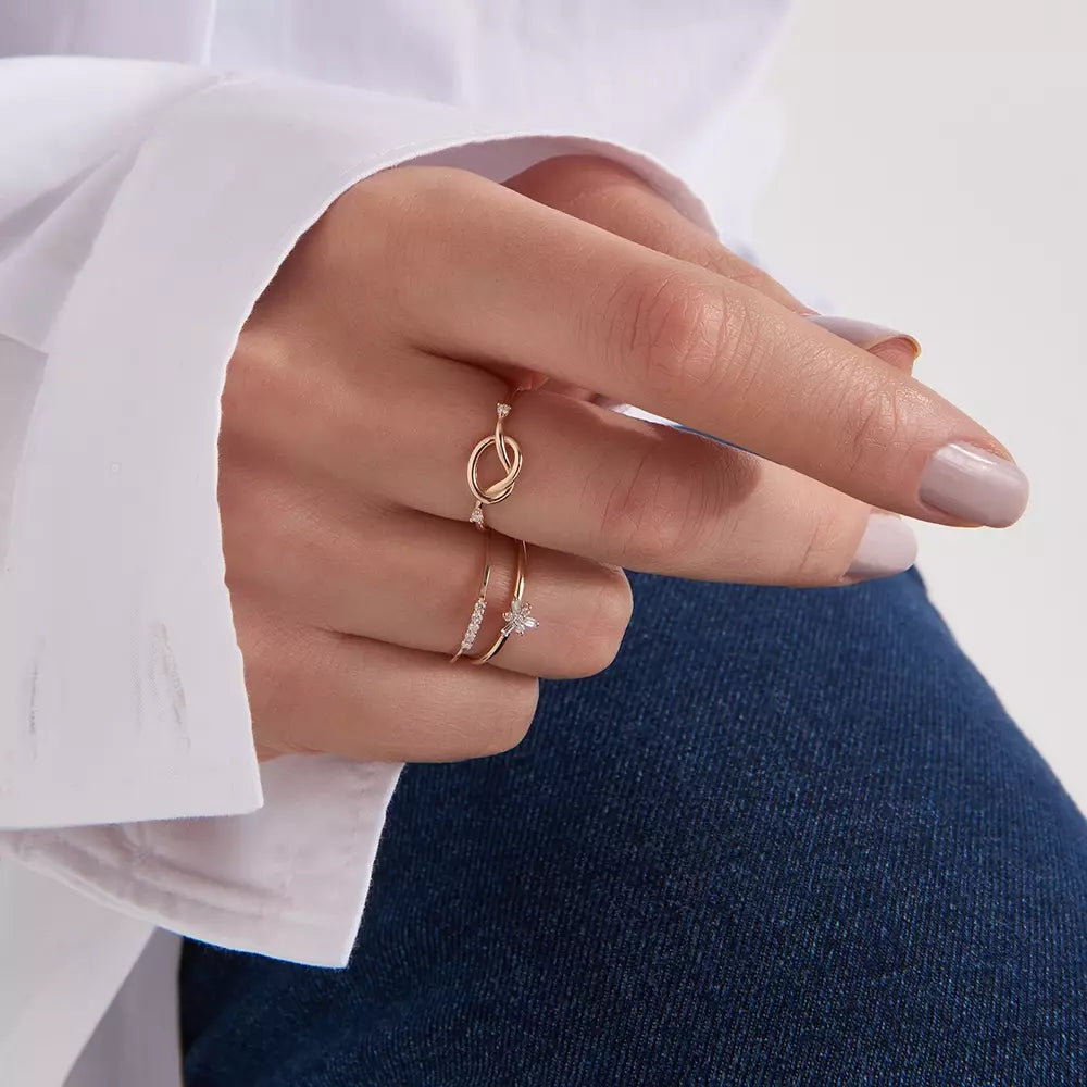 Stream Pırlanta Taşlı Rose Altın Yüzük