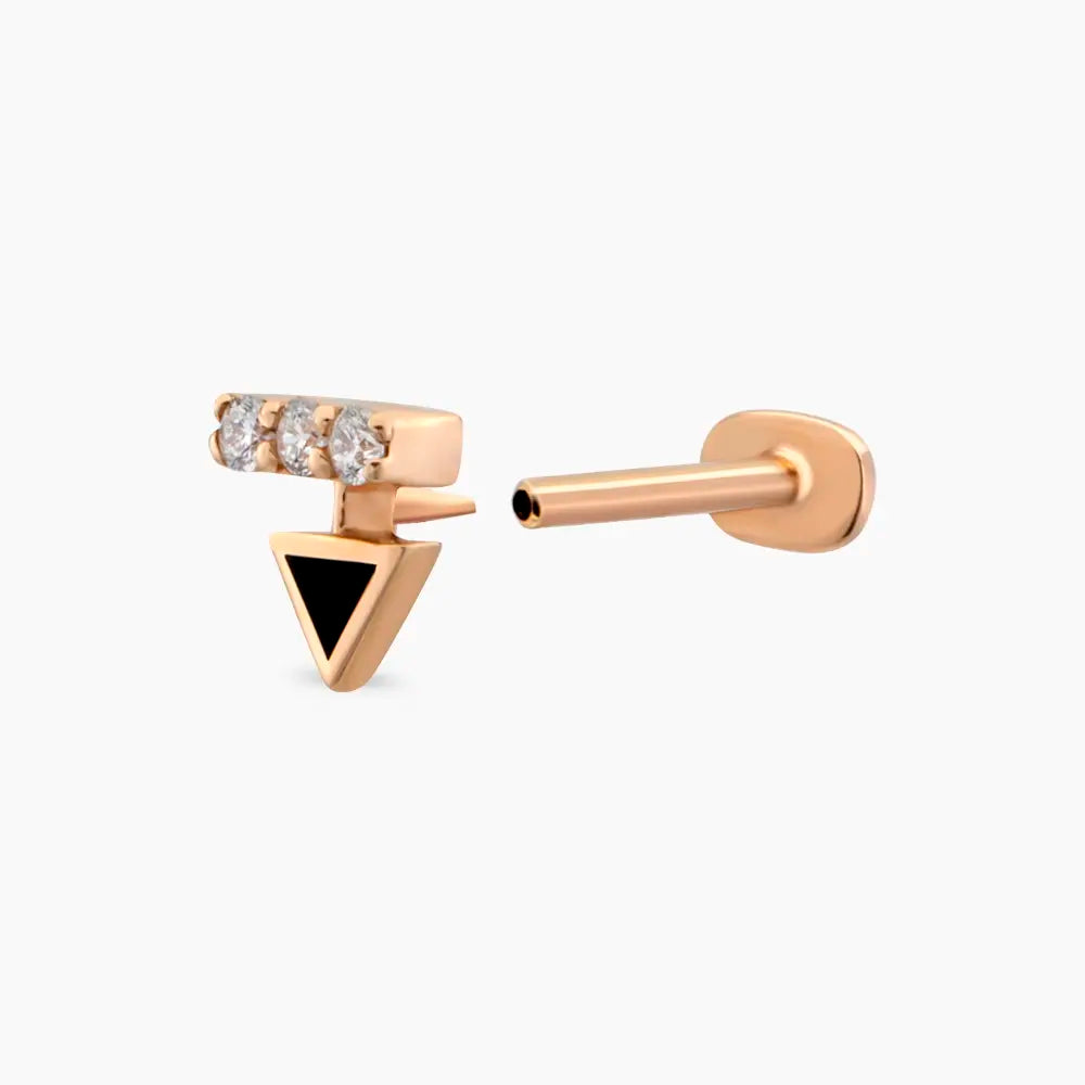 Sun Pırlanta Taşlı ve Siyah Mineli Rose Altın Piercing