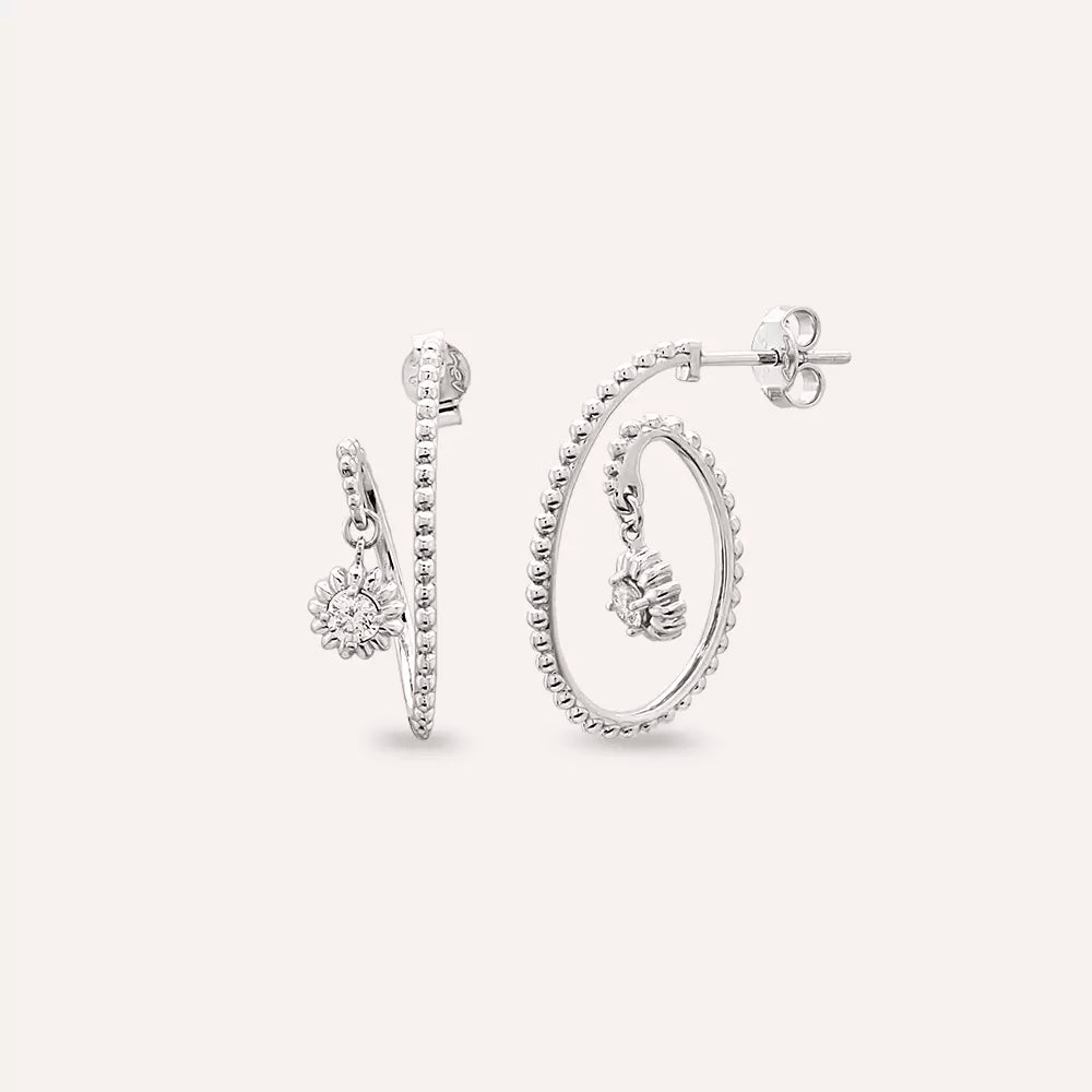 Sunflower Pırlanta Taşlı Beyaz Altın Küpe