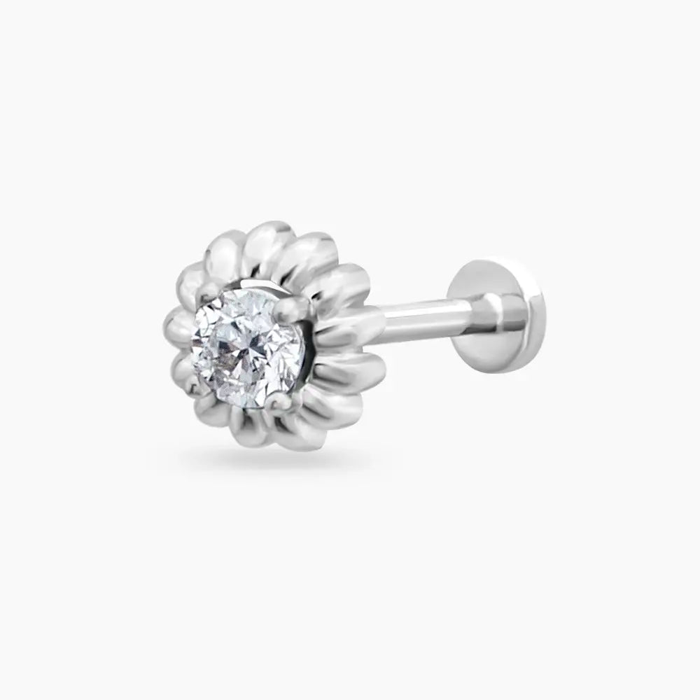 Sunflower Pırlanta Taşlı Beyaz Altın Piercing