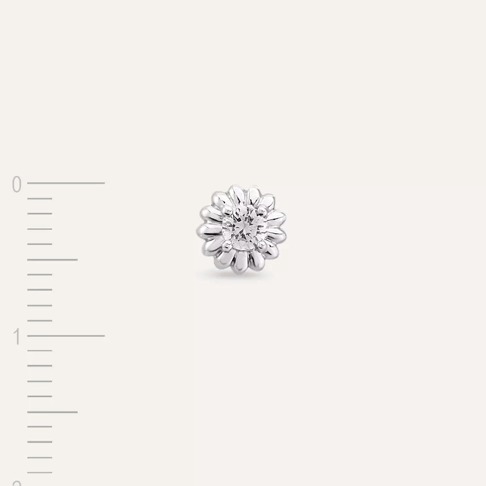 Sunflower Pırlanta Taşlı Beyaz Altın Tek Küpe