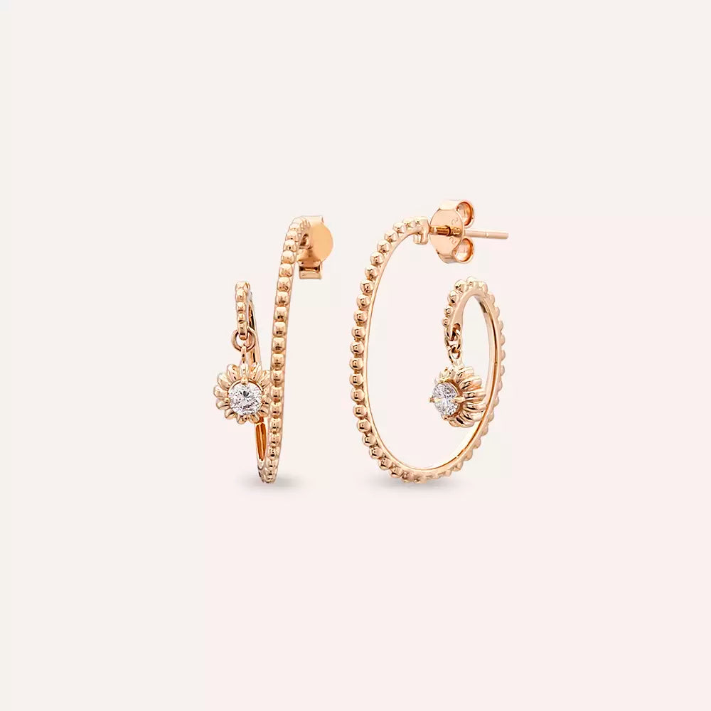 Sunflower Pırlanta Taşlı Rose Altın Küpe