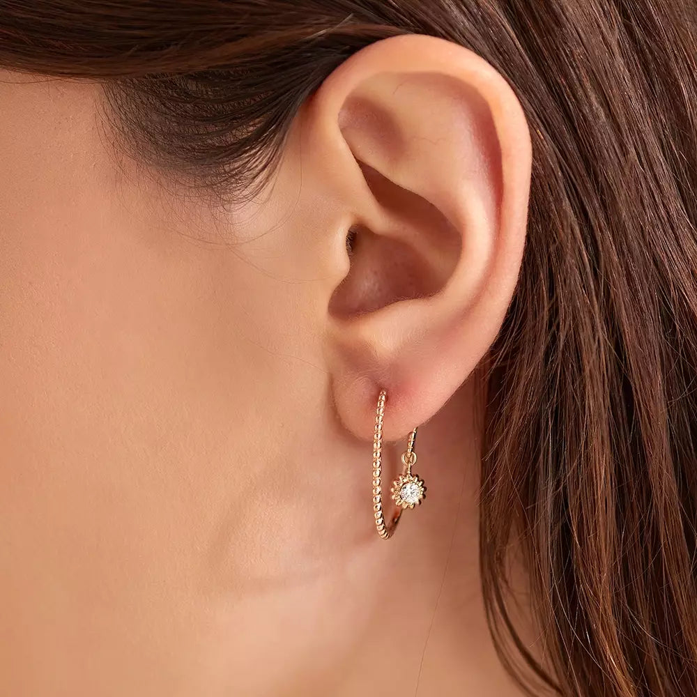 Soleil Pırlanta Taşlı Rose Altın Küpe