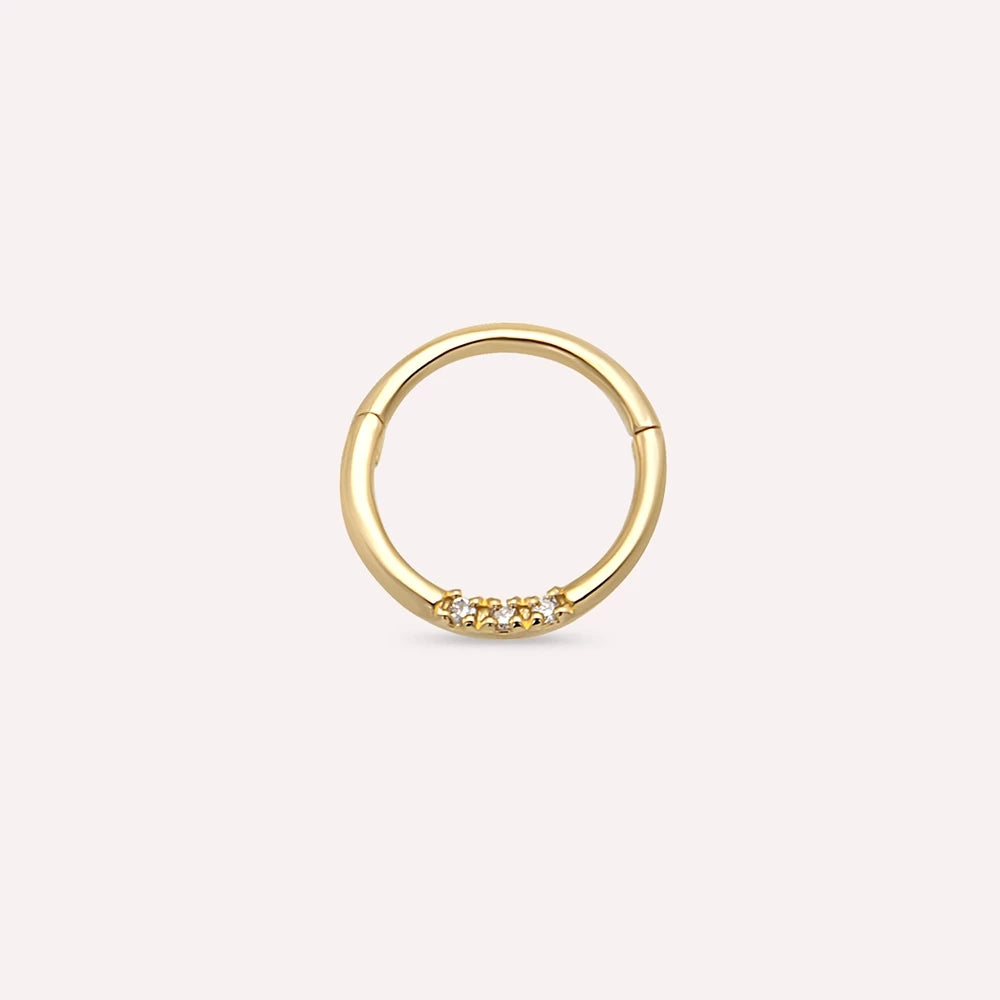 Sunny Pırlanta Taşlı Sarı Altın Halka Piercing