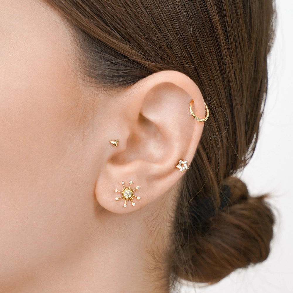 Sunny Pırlanta Taşlı Sarı Altın Halka Piercing