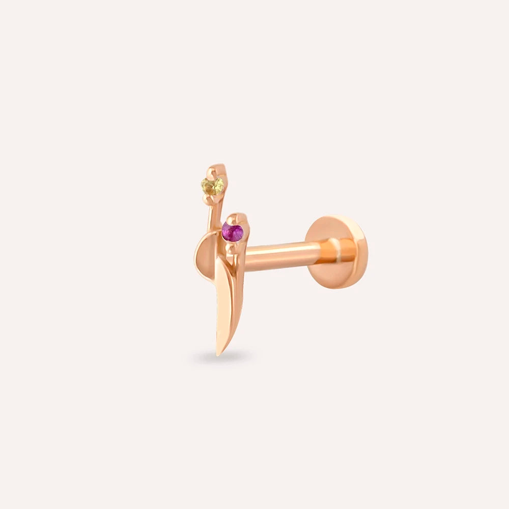 Sword Multicolor Safir Taşlı Rose Altın Piercing