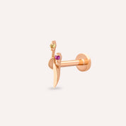 Sword Multicolor Safir Taşlı Rose Altın Piercing
