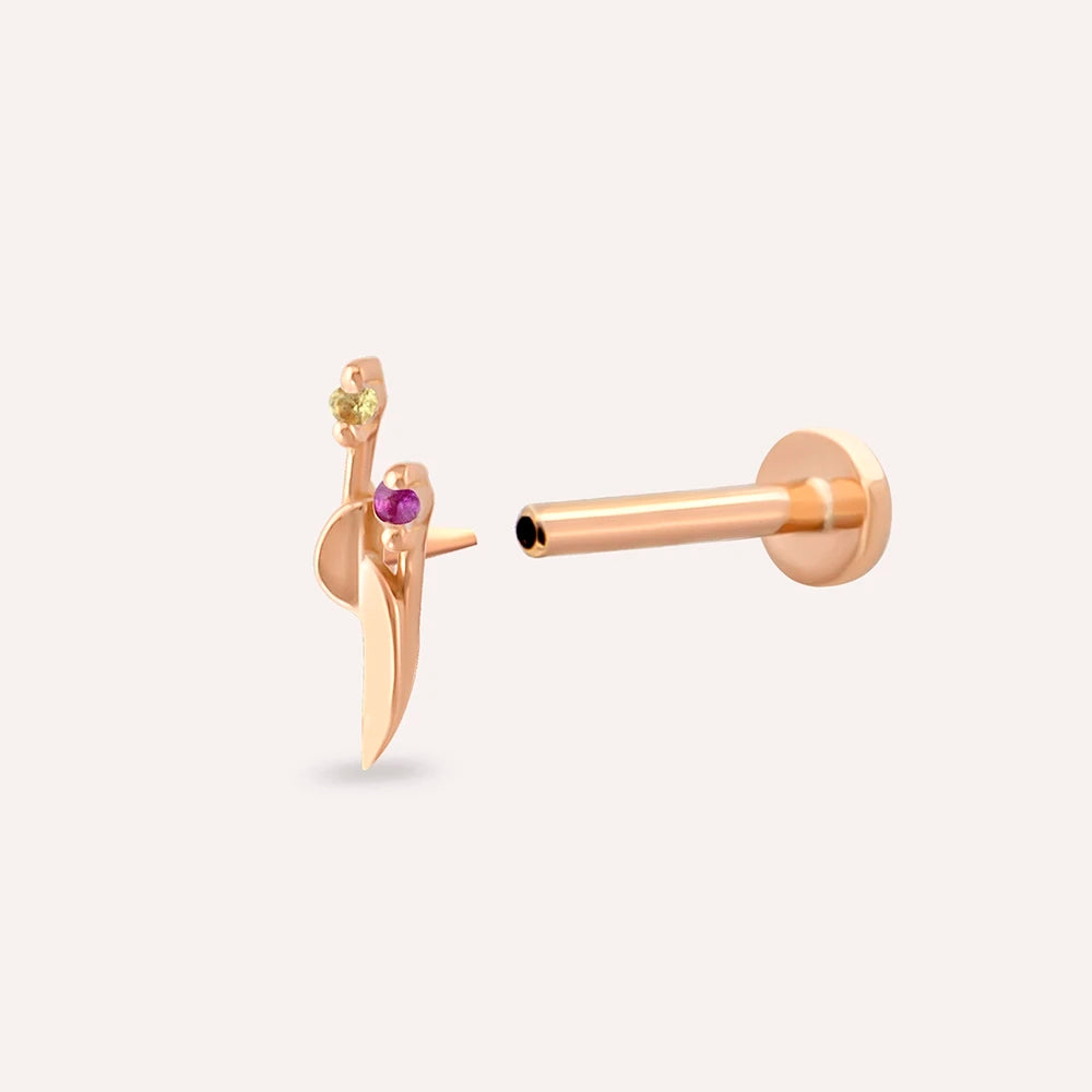 Sword Multicolor Safir Taşlı Rose Altın Piercing
