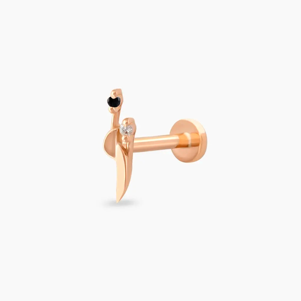 Sword Siyah Pırlanta Taşlı Rose Altın Piercing