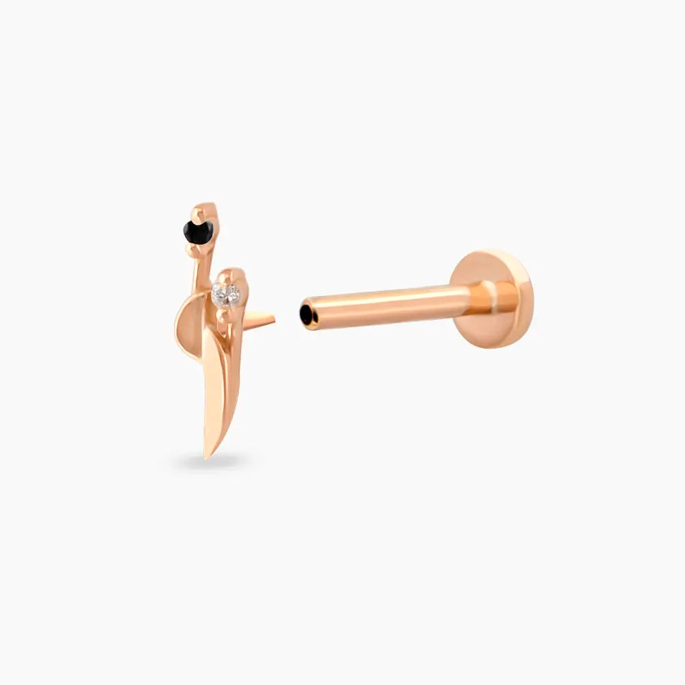 Sword Siyah Pırlanta Taşlı Rose Altın Piercing