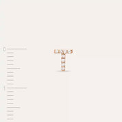 T Harf Pırlanta Taşlı Rose Altın Tek Küpe