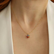 Talia Multicolor Safir ve Pırlanta Taşlı Sarı Altın Kolye