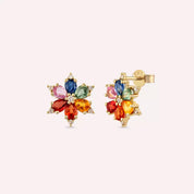 Talia Multicolor Safir ve Pırlanta Taşlı Sarı Altın Küpe