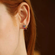 Talia Multicolor Safir ve Pırlanta Taşlı Sarı Altın Küpe