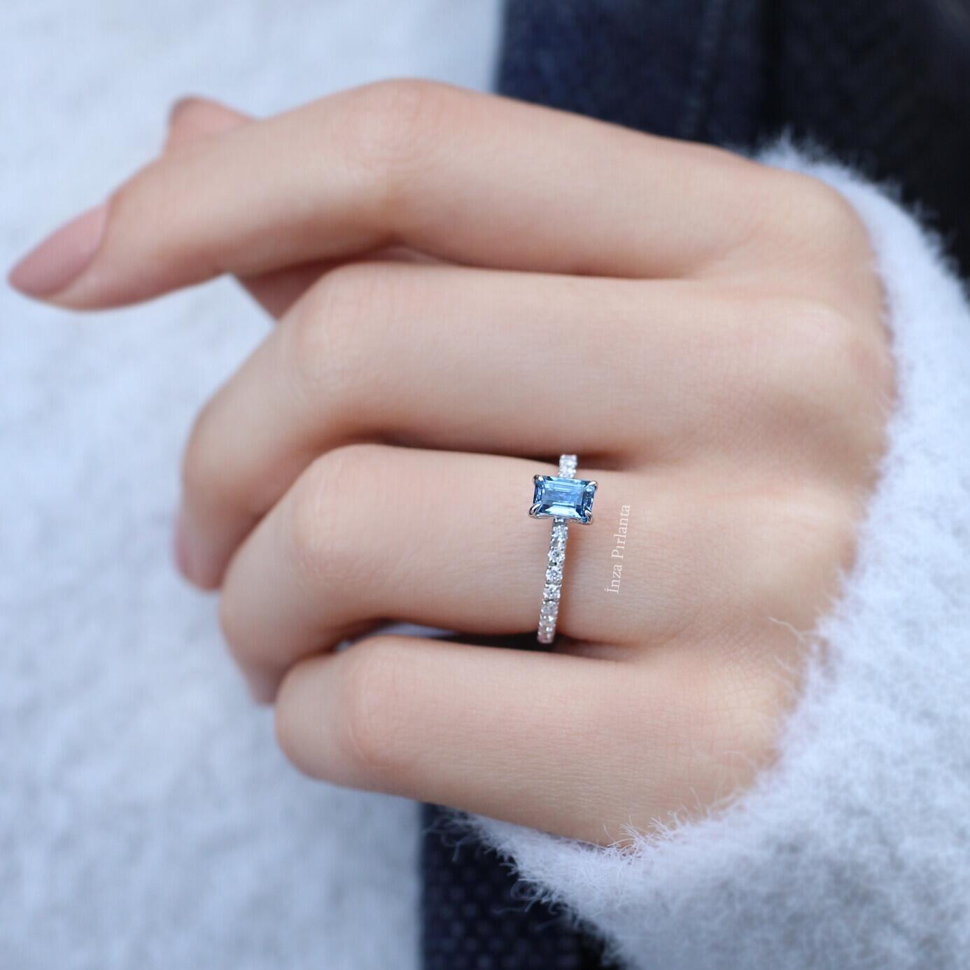 Emerald Aquamarine & Pırlanta Tektaş Yüzük