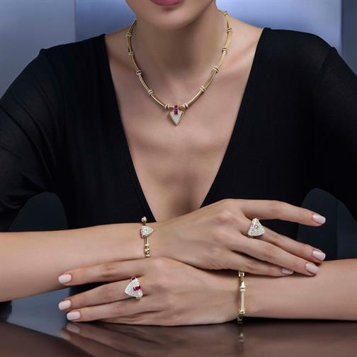 Taşlı Geometrik Kalkan Yüzük