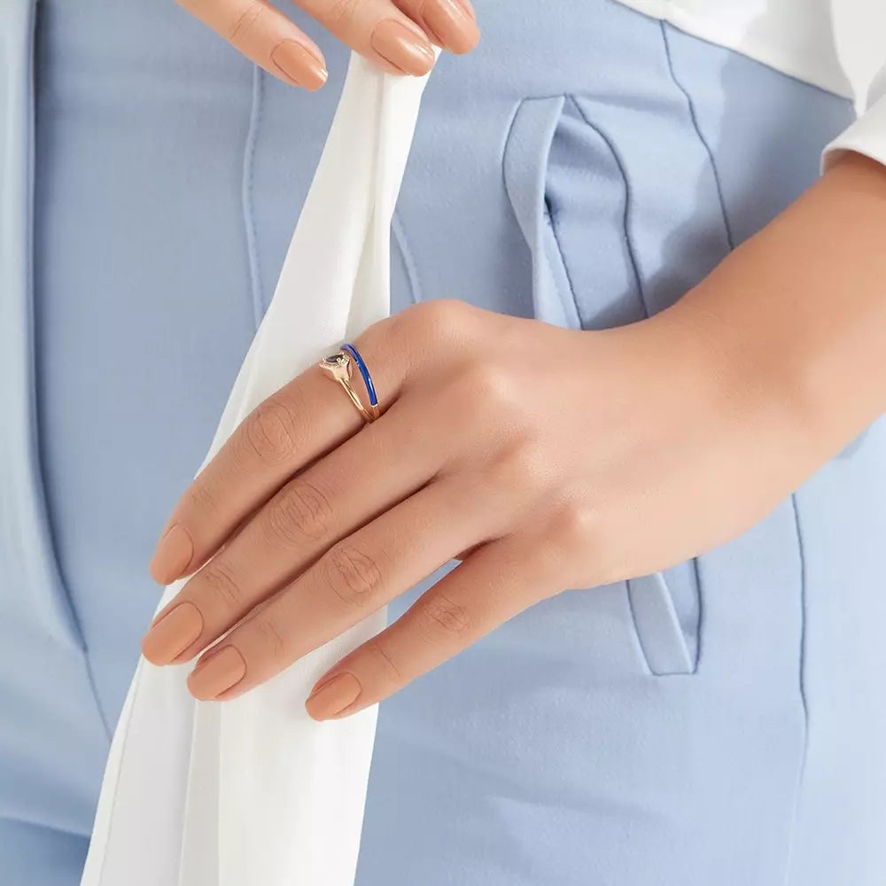 Swirl Temi Safir ve Pırlanta Taşlı Lacivert Mineli Yüzük