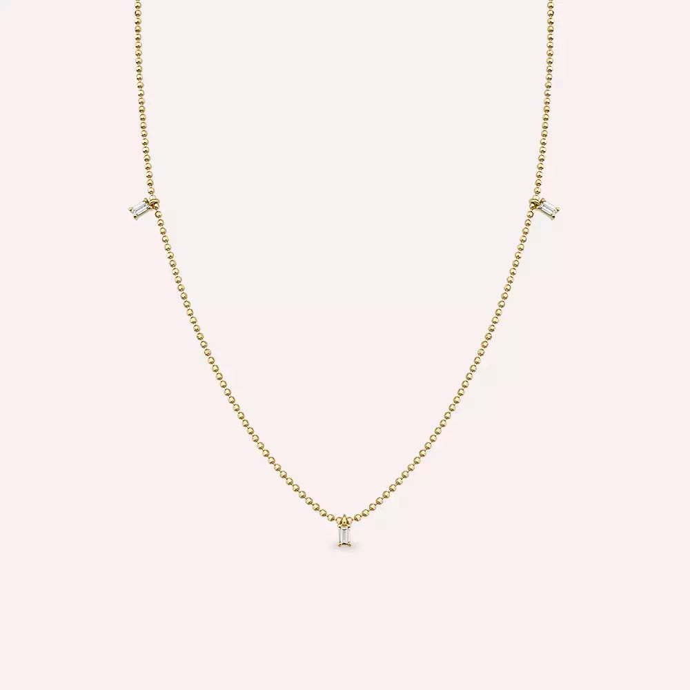 Tess Baget Kesim Pırlanta Taşlı Sarı Altın Kolye